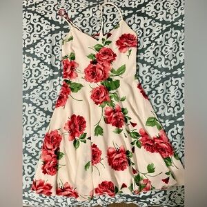 Rose Print Spaghetti Strap Mini Dress